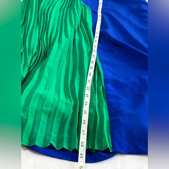 Cushnie For Target Blue/Green Colorblock Pleated Midi Dress Size 14 - Picture 11 of 12